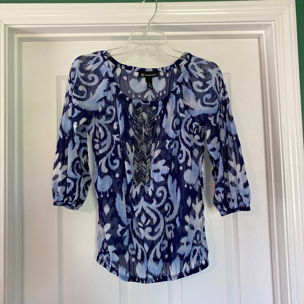 Blue blouse with beautiful beading in the front